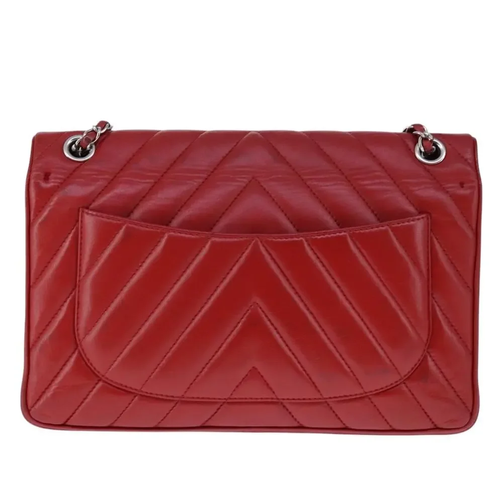 Chanel Lambskin V Stitch Chain Shoulder Bag Red